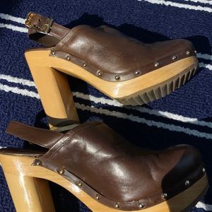 Tory Burch Brown Leather Mule Clogs, size 8